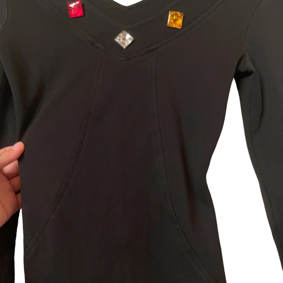 YES Clothing 80s Vintage Black Longsleeve Bodycon Faux crystal jeweled Neckline - Picture 5 of 10